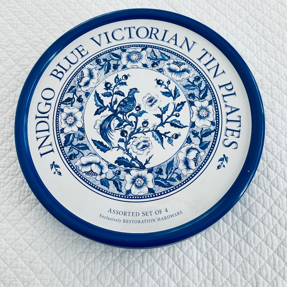 Restoration Hardware Indigo Blue Victorian Tin Plates NWOT